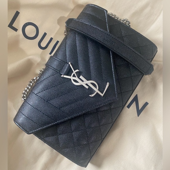 YSL Grain De Poudre Textured Mixed Matelasse Triquilt Small Monogram Satchel - Picture 5 of 16